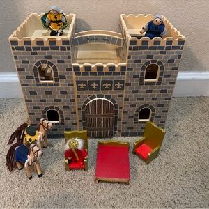 Melissa & Doug Wooden Castle Playset in Gray, Cream and Red Accents